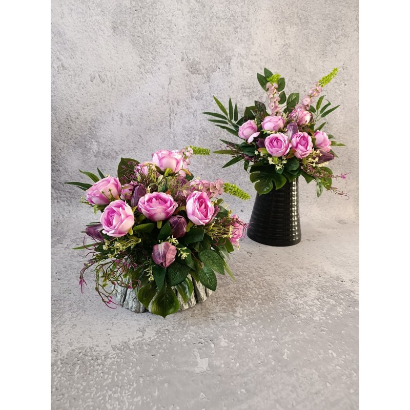 Kompozycja nagrobna na drewnianej podstawie | Bukiet do wazonu