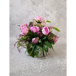 Kompozycja nagrobna na drewnianej podstawie | Bukiet do wazonu