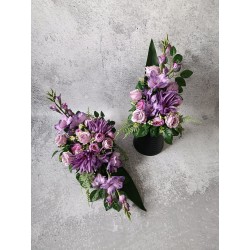 Komplet kompozycji nagrobnych – fioletowa dekoracja na płytę i do wazonu