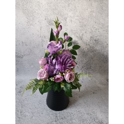 Komplet kompozycji nagrobnych – fioletowa dekoracja na płytę i do wazonu